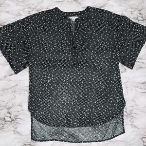 Cabi Short Sleeve Blouse Swiss Dot Semi Sheer High-Low #239 Black Women XS